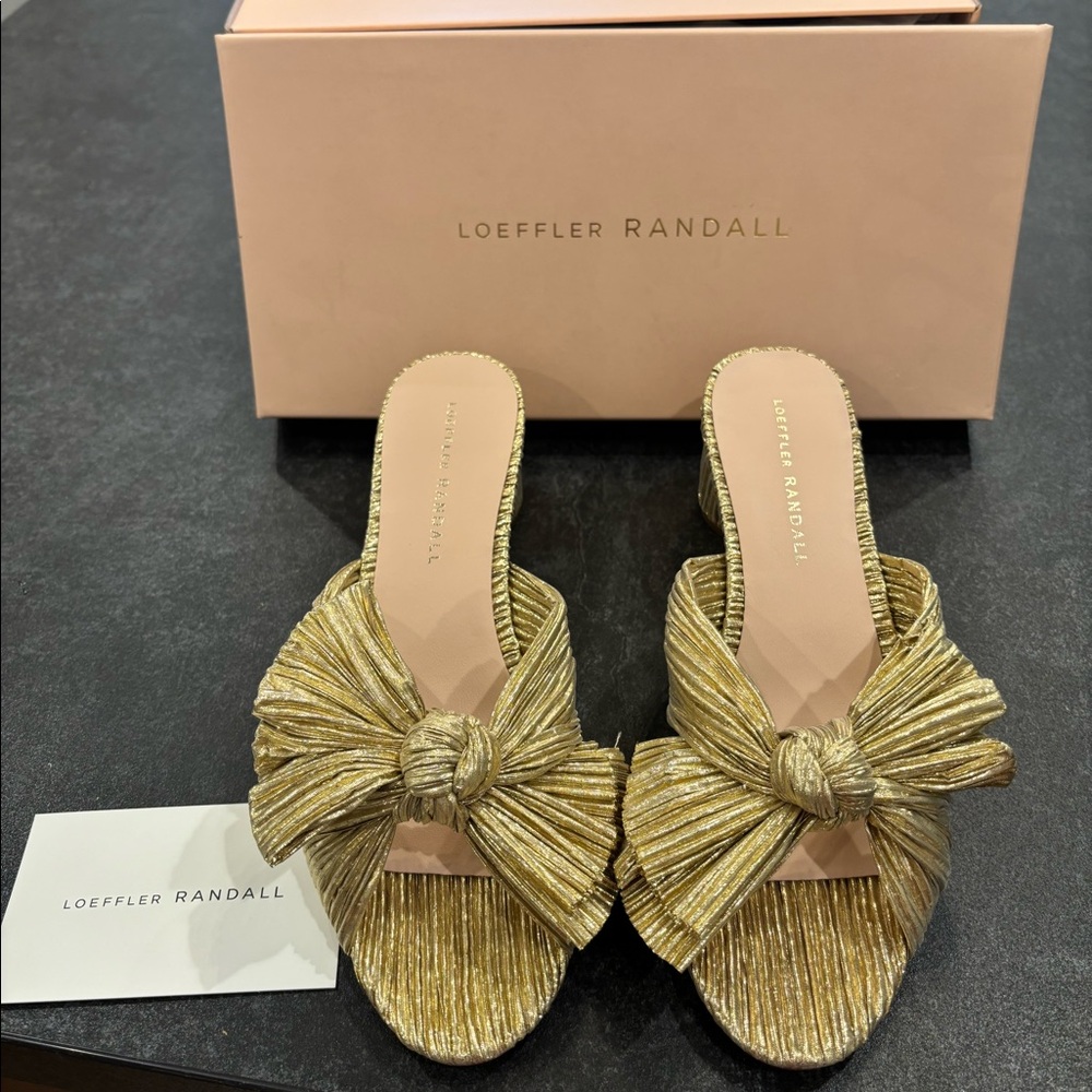 Loeffler Randall gold Emilia pleated knot mule